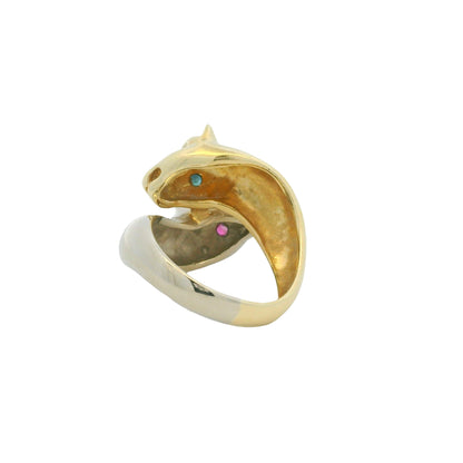 14K Two-Tone Gold Two Panther Ruby & Sapphire Eye Crossover Ring