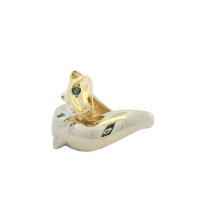 14K Two-Tone Gold Two Panther Ruby & Sapphire Eye Crossover Ring
