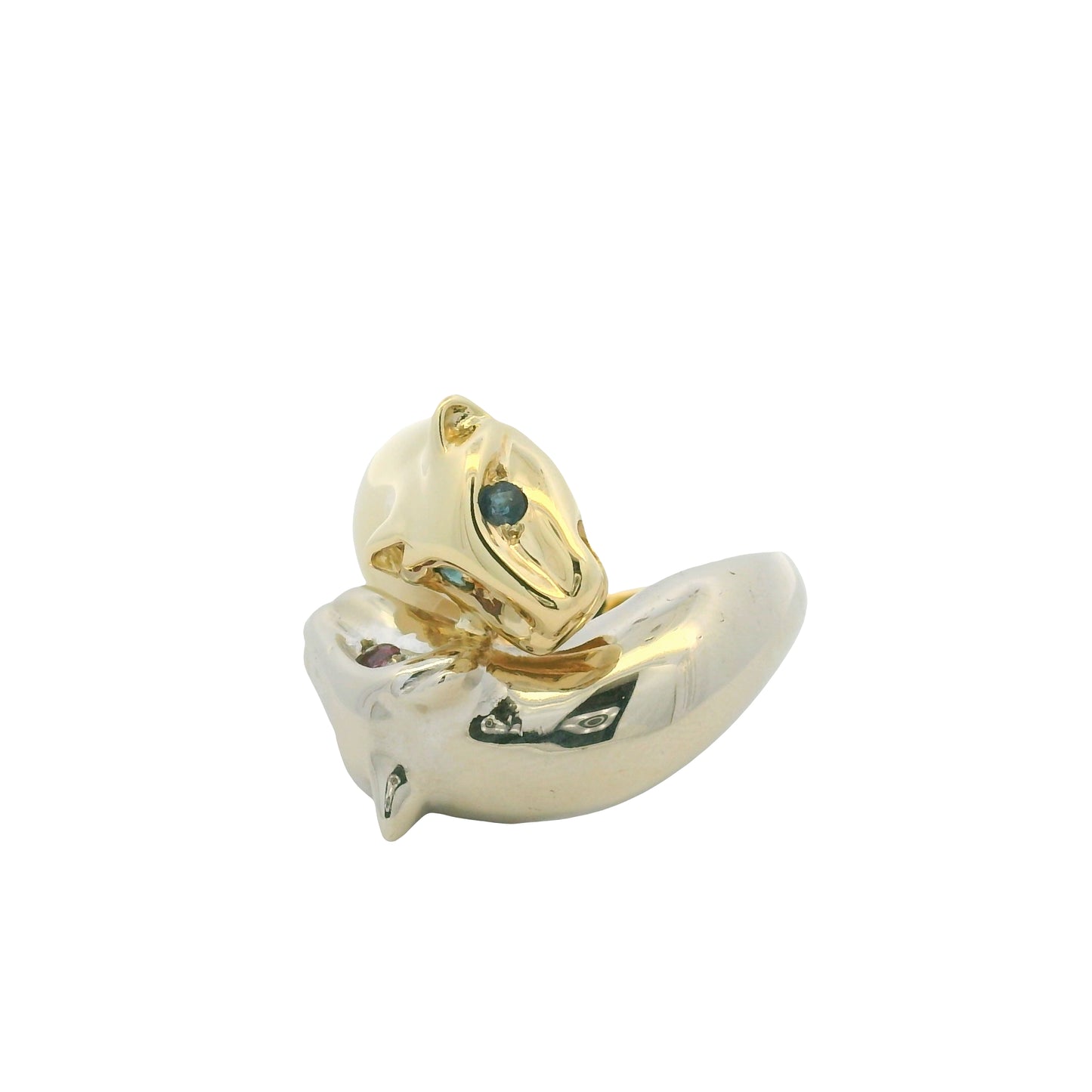 14K Two-Tone Gold Two Panther Ruby & Sapphire Eye Crossover Ring