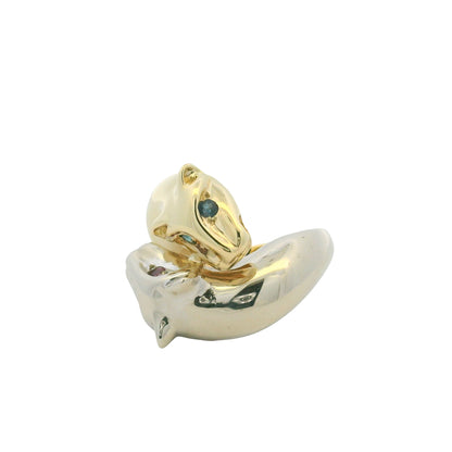 14K Two-Tone Gold Two Panther Ruby & Sapphire Eye Crossover Ring