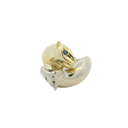 14K Two-Tone Gold Two Panther Ruby & Sapphire Eye Crossover Ring