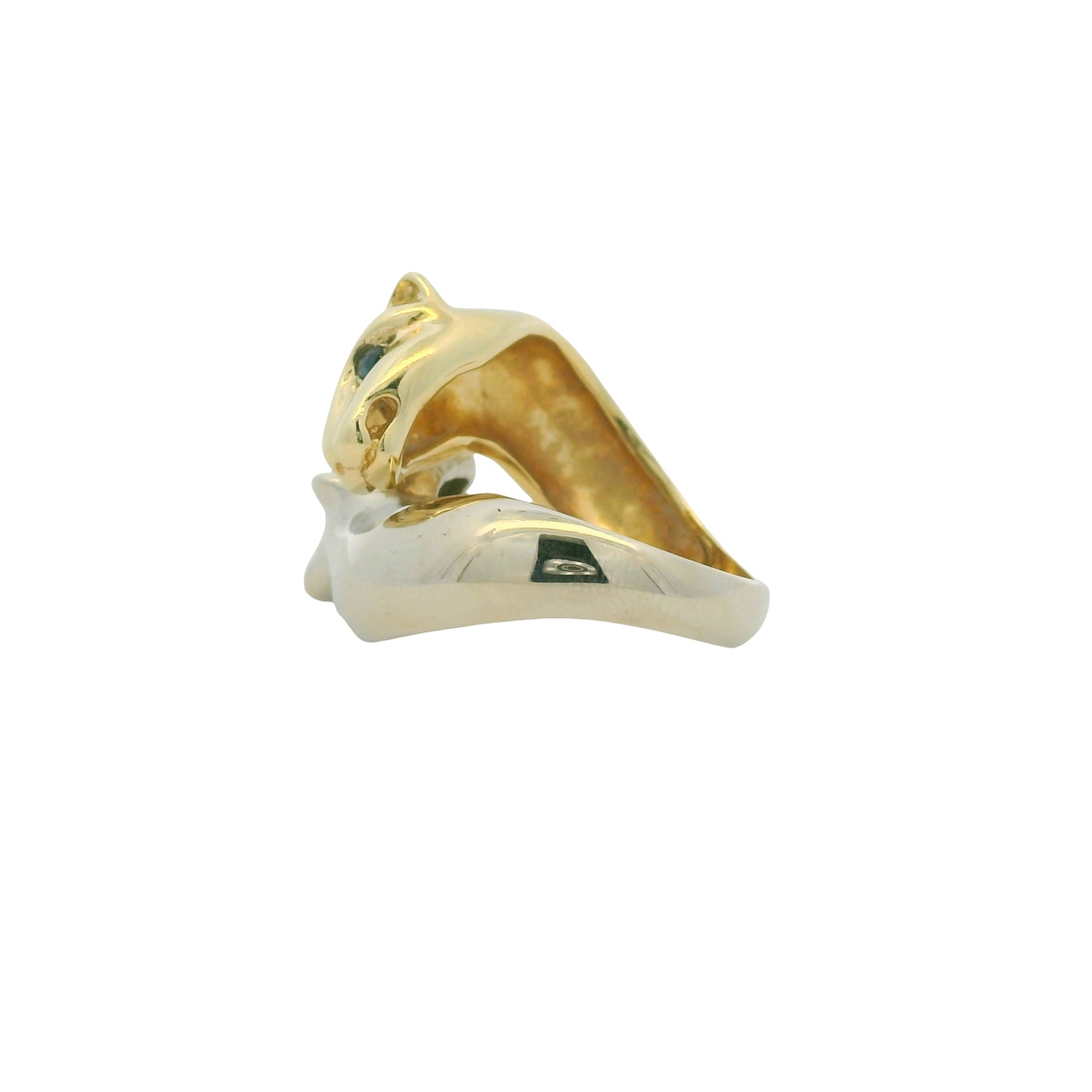 14K Two-Tone Gold Two Panther Ruby & Sapphire Eye Crossover Ring