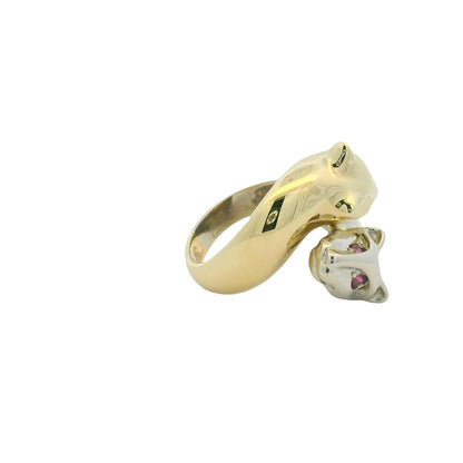 14K Two-Tone Gold Two Panther Ruby & Sapphire Eye Crossover Ring