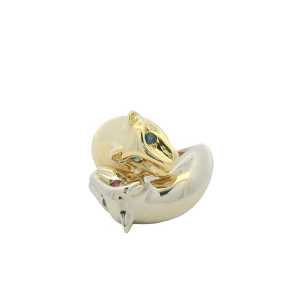 14K Two-Tone Gold Two Panther Ruby & Sapphire Eye Crossover Ring