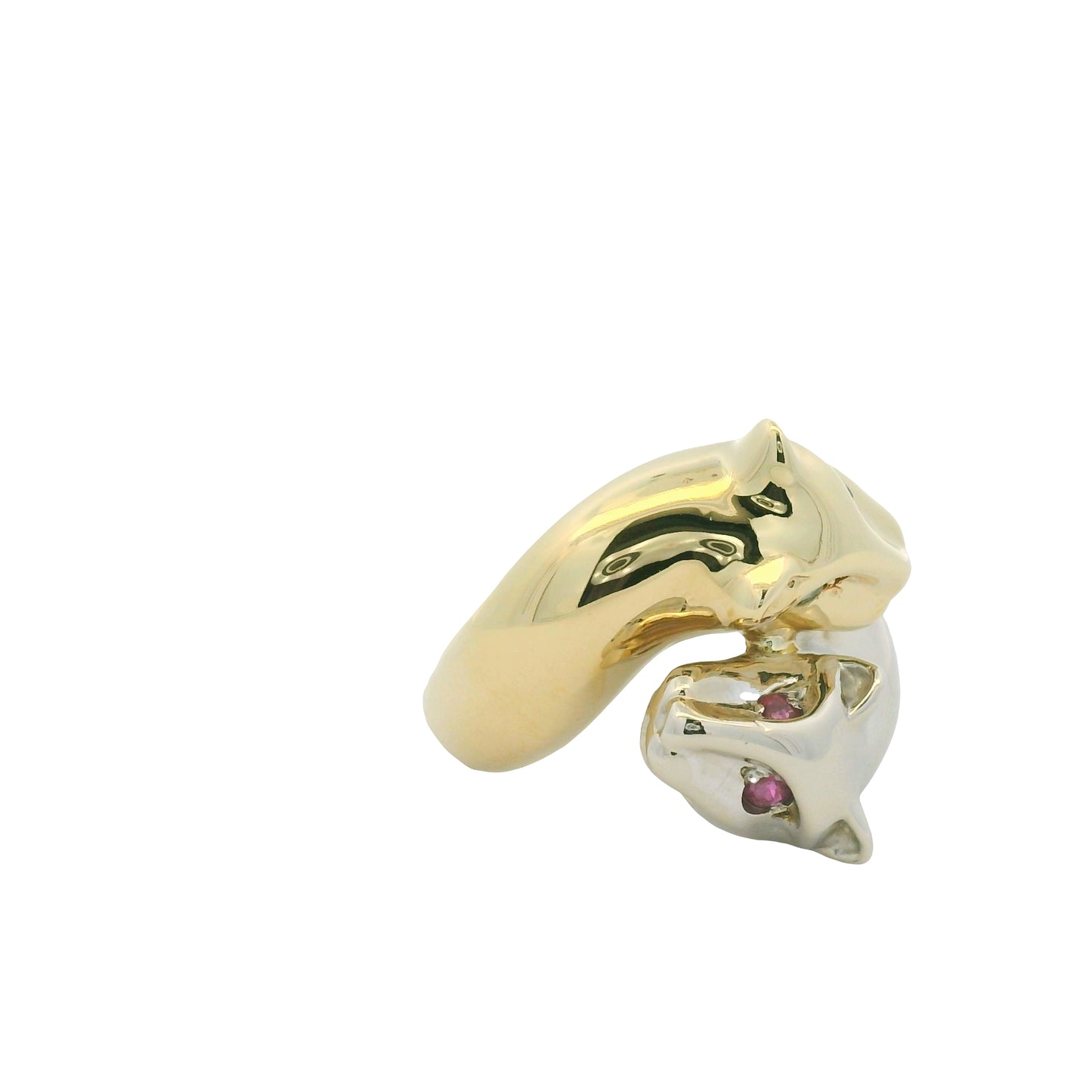 14K Two-Tone Gold Two Panther Ruby & Sapphire Eye Crossover Ring