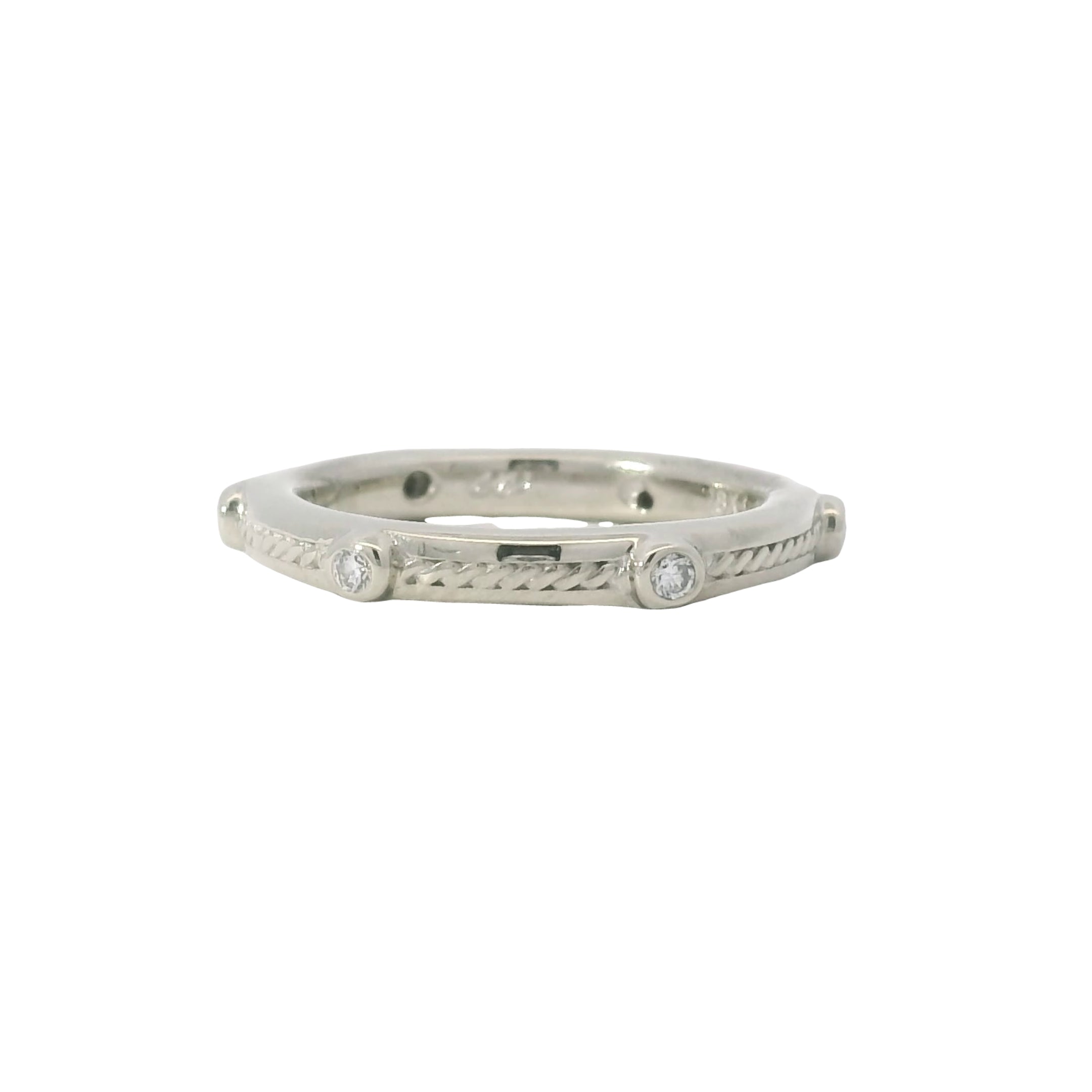 18K White Gold Natural 0.10 Carat Round Diamond Textured Band Ring