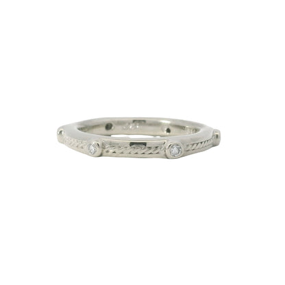 18K White Gold Natural 0.10 Carat Round Diamond Textured Band Ring