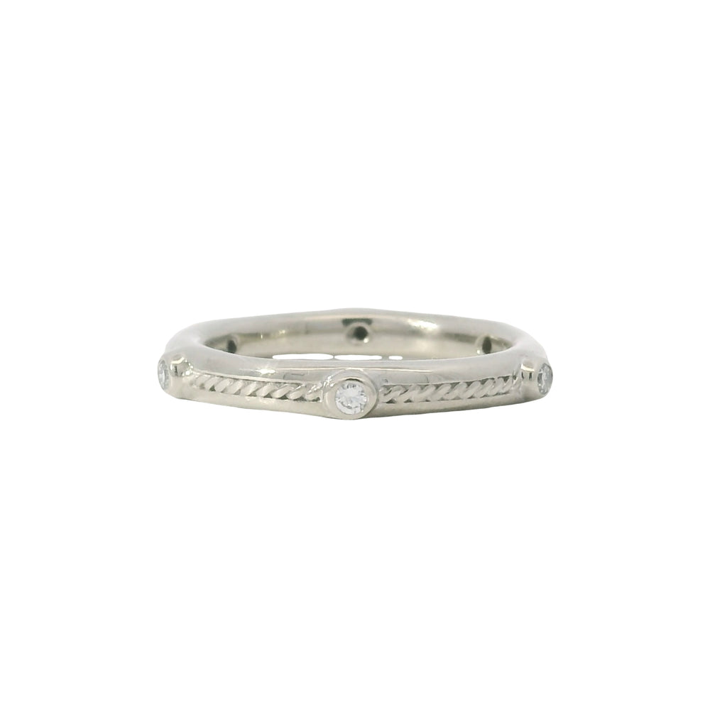 18K White Gold Natural 0.10 Carat Round Diamond Textured Band Ring — product photo 1