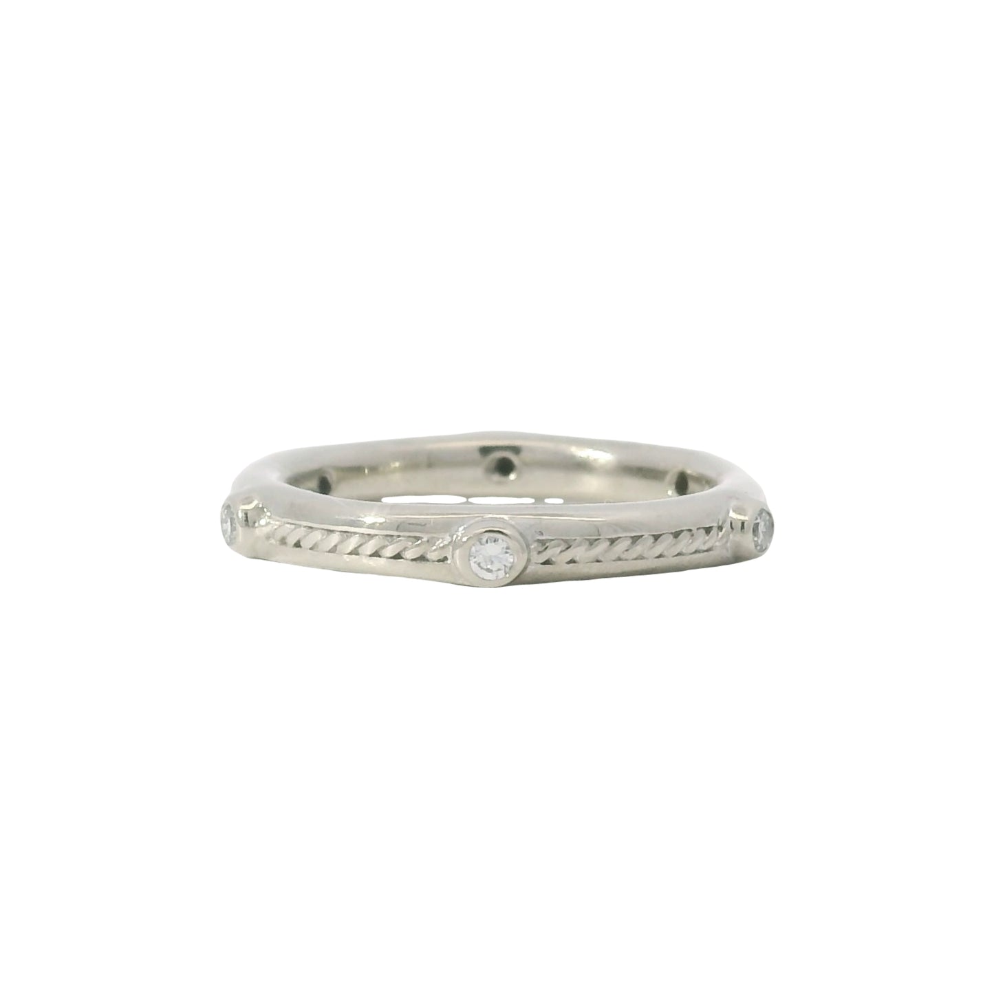 18K White Gold Natural 0.10 Carat Round Diamond Textured Band Ring