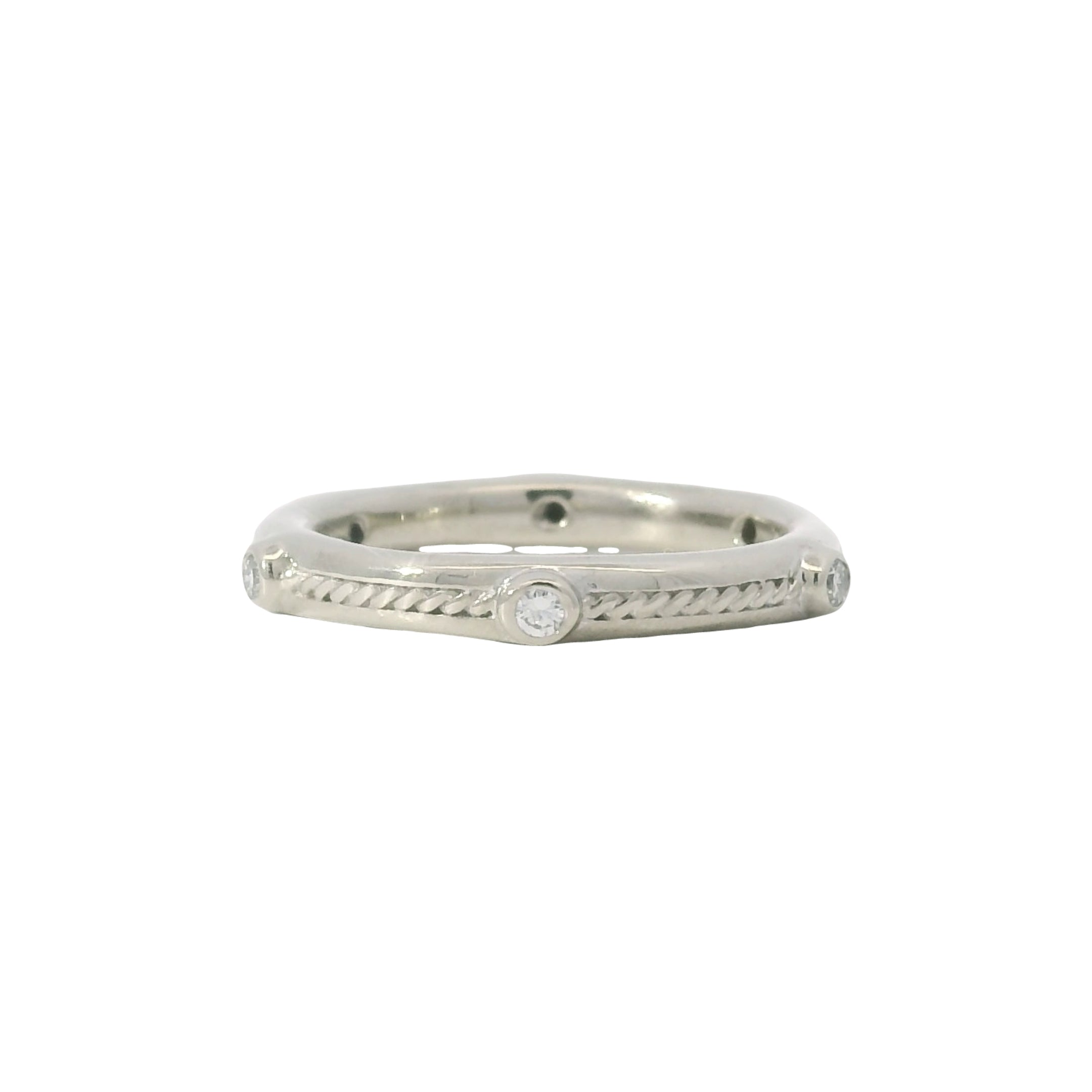 18K White Gold Natural 0.10 Carat Round Diamond Textured Band Ring