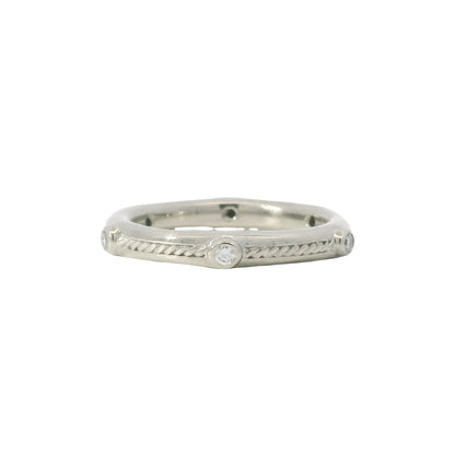 18K White Gold Natural 0.10 Carat Round Diamond Textured Band Ring