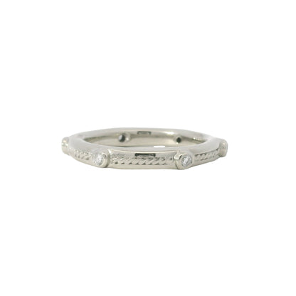 18K White Gold Natural 0.10 Carat Round Diamond Textured Band Ring
