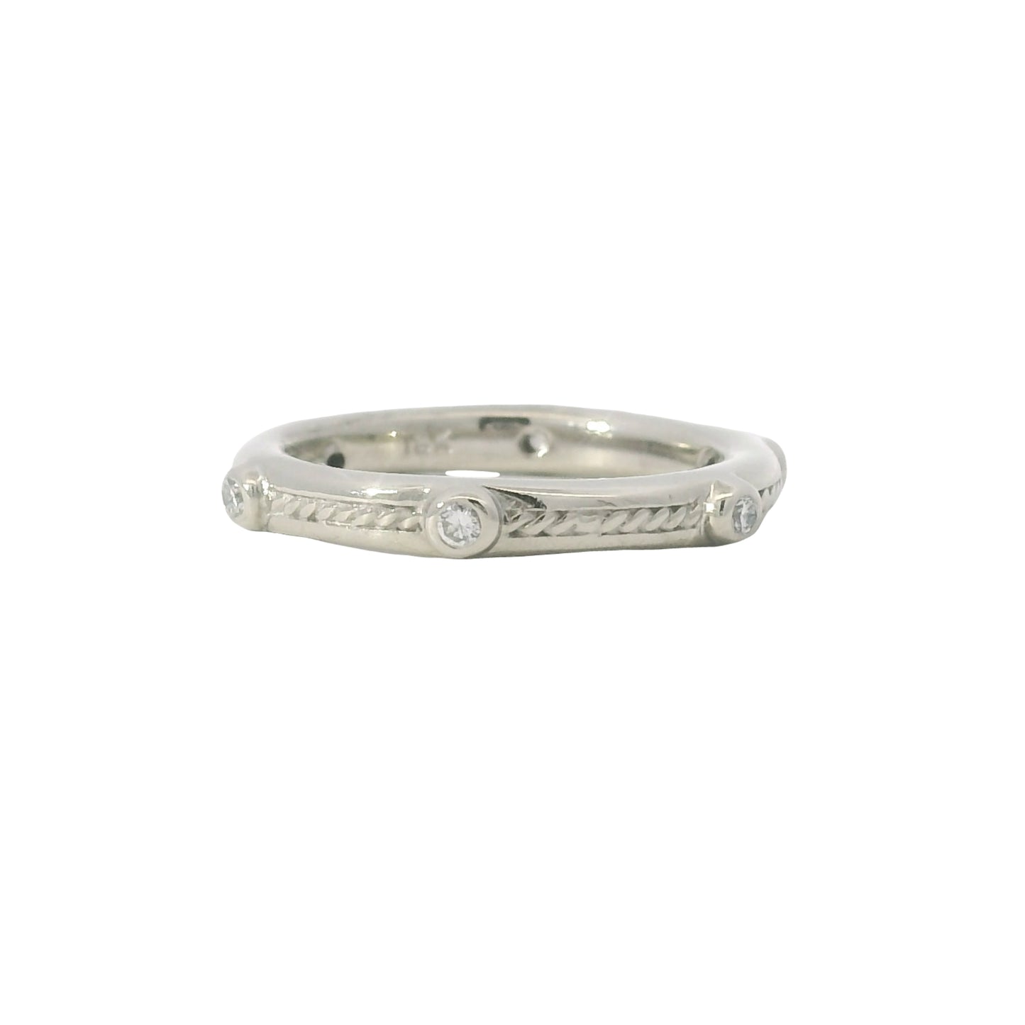 18K White Gold Natural 0.10 Carat Round Diamond Textured Band Ring