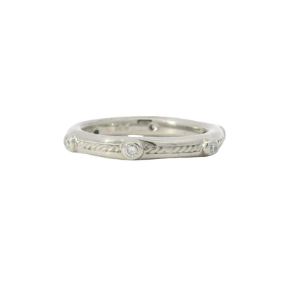 18K White Gold Natural 0.10 Carat Round Diamond Textured Band Ring