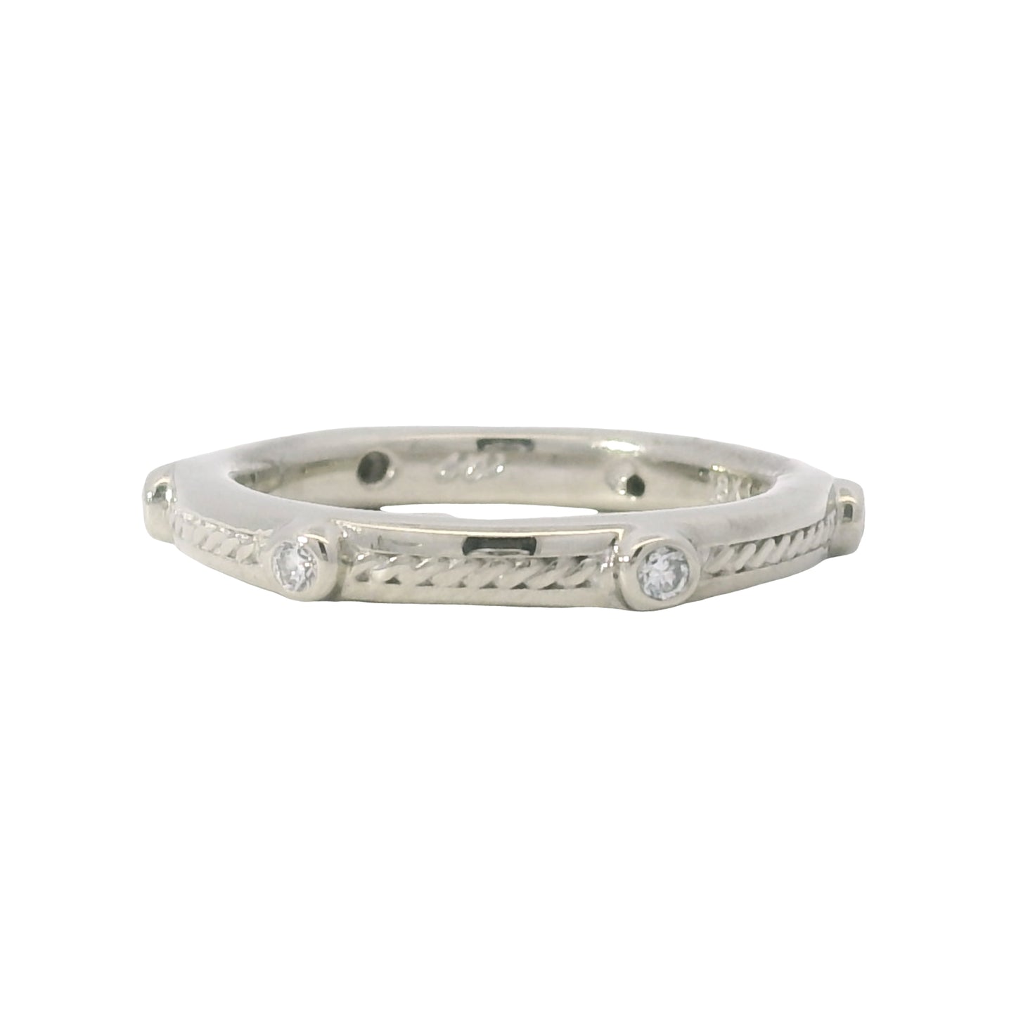 18K White Gold Natural 0.10 Carat Round Diamond Textured Band Ring