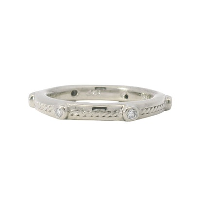 18K White Gold Natural 0.10 Carat Round Diamond Textured Band Ring