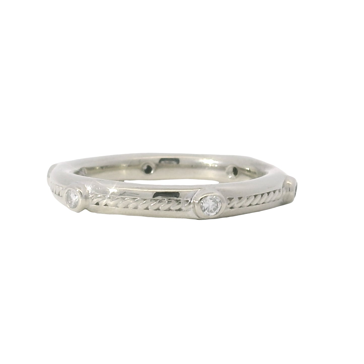 18K White Gold Natural 0.10 Carat Round Diamond Textured Band Ring
