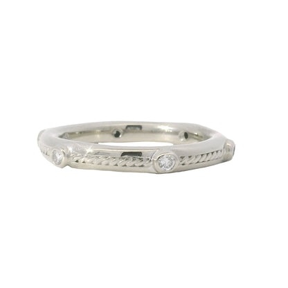 18K White Gold Natural 0.10 Carat Round Diamond Textured Band Ring