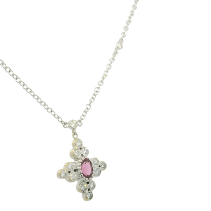 18k White Gold Natural Diamond and Oval Shape Tourmaline Necklace