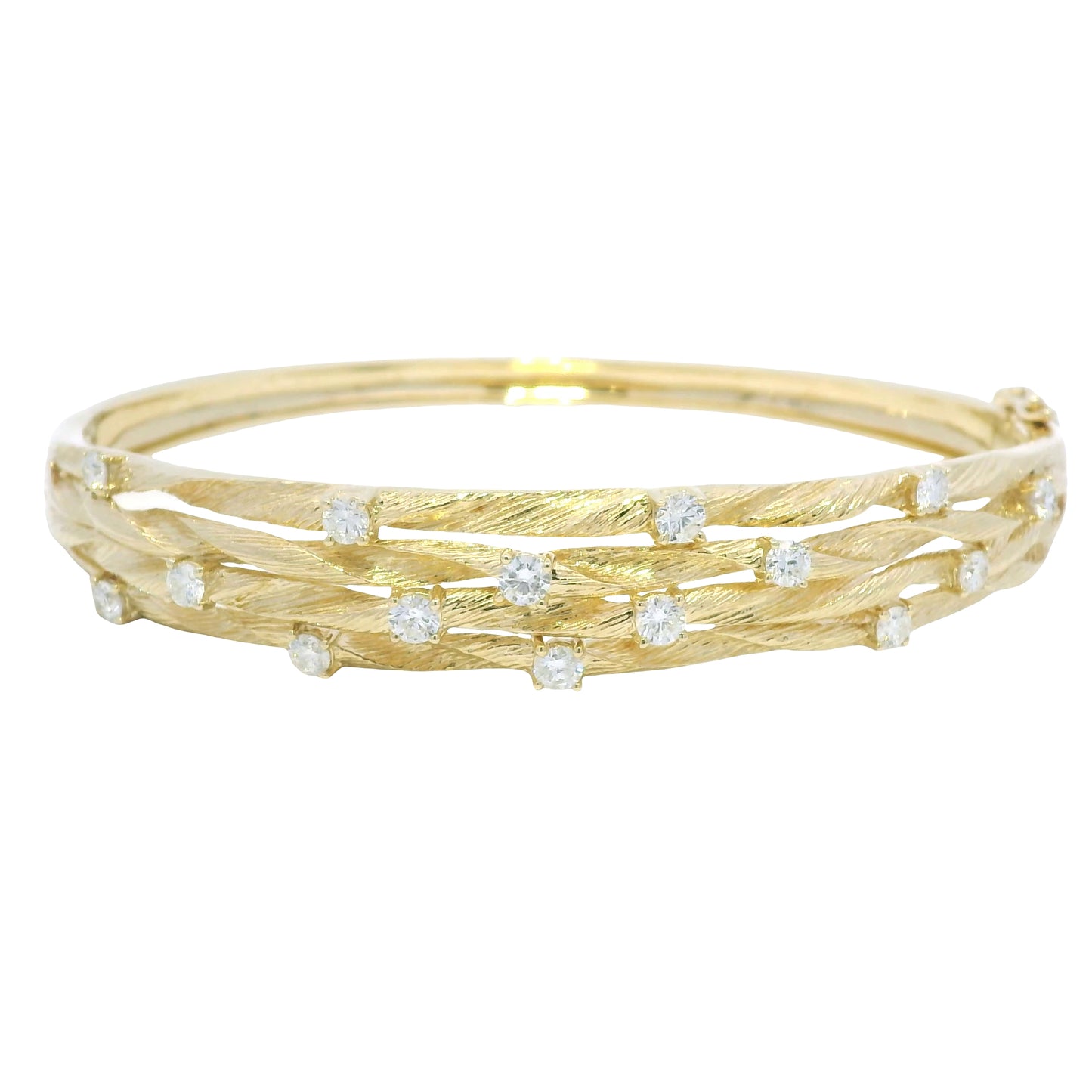 D'ORO by Effy 14k Yellow Gold Natural Diamond Textured Bangle Bracelet