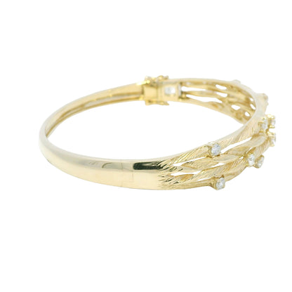 D'ORO by Effy 14k Yellow Gold Natural Diamond Textured Bangle Bracelet