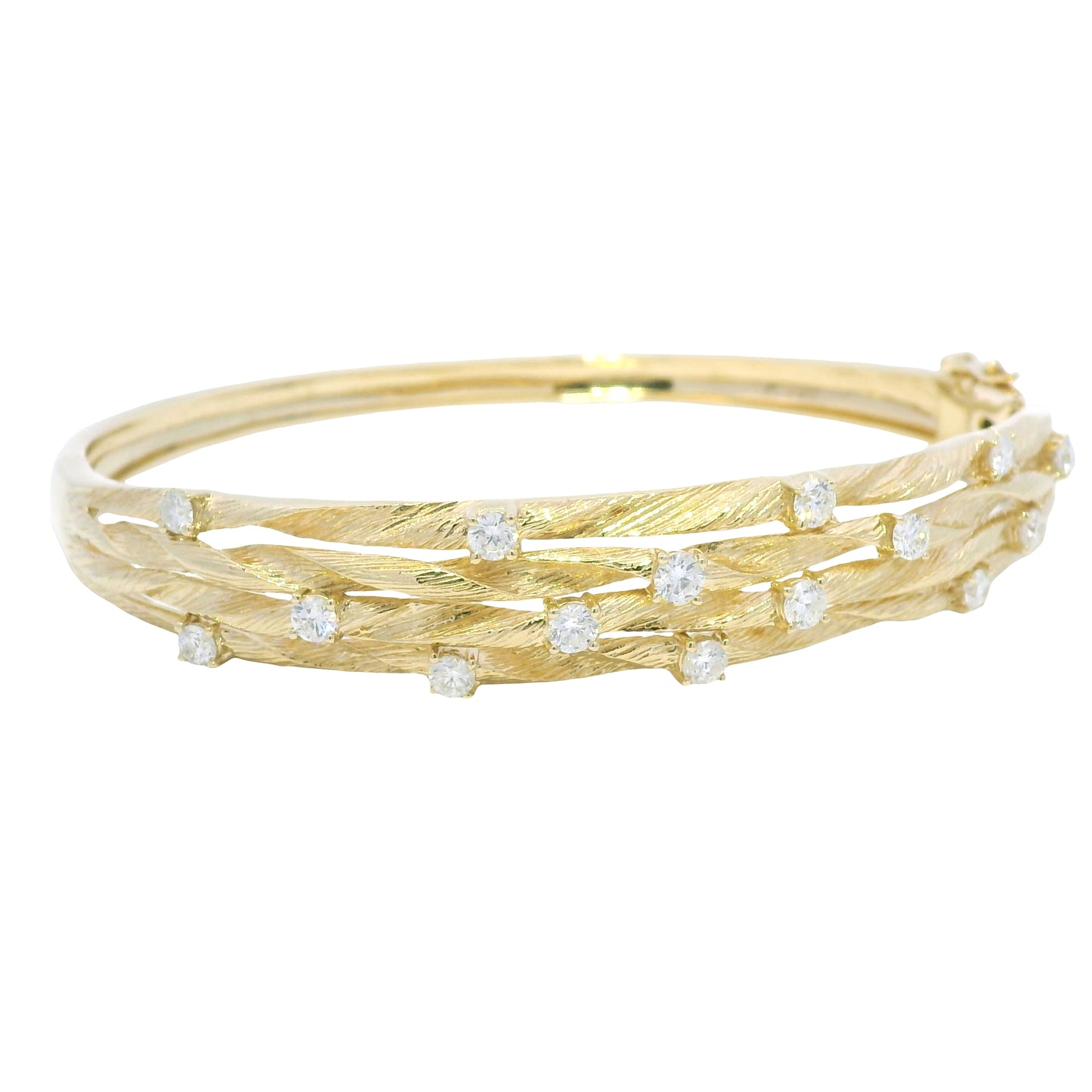 D'ORO by Effy 14k Yellow Gold Natural Diamond Textured Bangle Bracelet