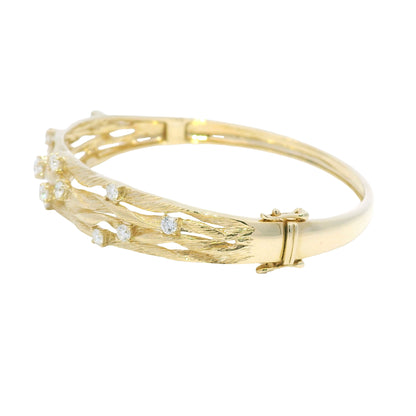 D'ORO by Effy 14k Yellow Gold Natural Diamond Textured Bangle Bracelet