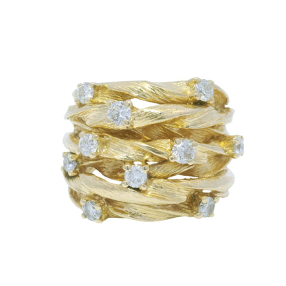 D'ORO by Effy 14k Yellow Gold Natural Diamond Wide Textured Ring