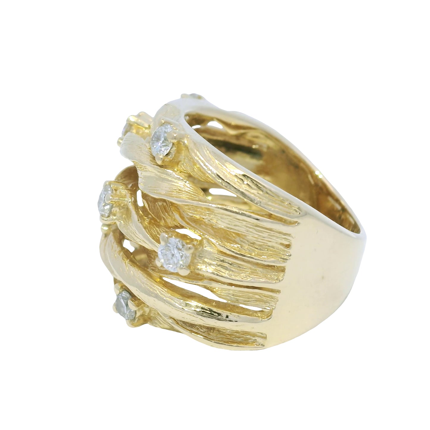 D'ORO by Effy 14k Yellow Gold Natural Diamond Wide Textured Ring