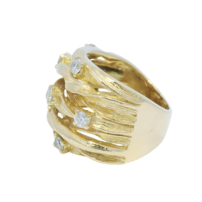 D'ORO by Effy 14k Yellow Gold Natural Diamond Wide Textured Ring