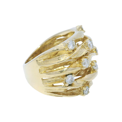 D'ORO by Effy 14k Yellow Gold Natural Diamond Wide Textured Ring