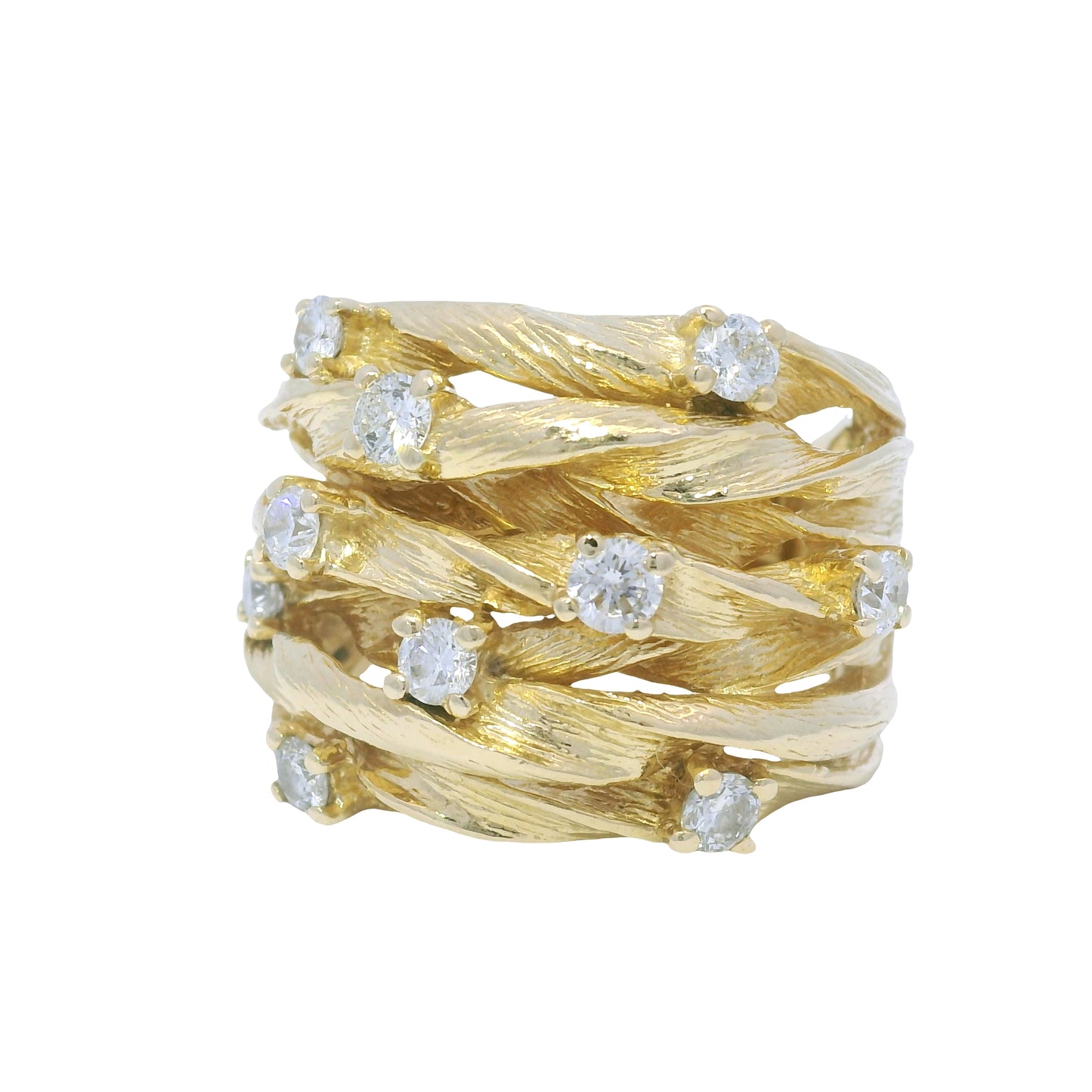 D'ORO by Effy 14k Yellow Gold Natural Diamond Wide Textured Ring