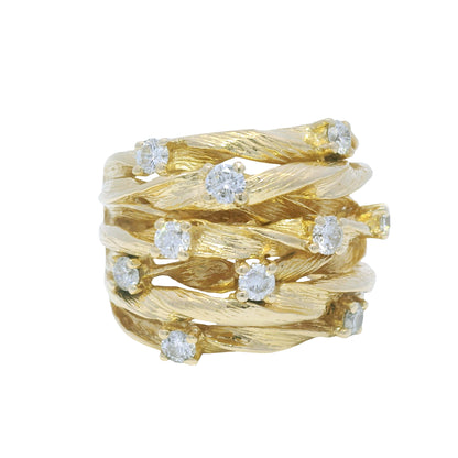 D'ORO by Effy 14k Yellow Gold Natural Diamond Wide Textured Ring