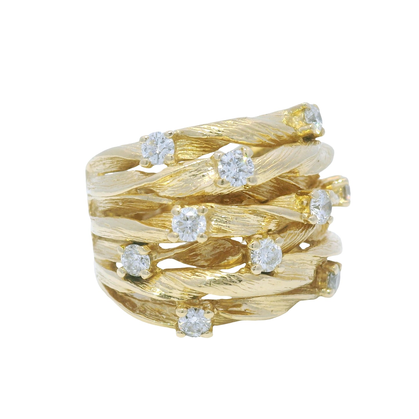 D'ORO by Effy 14k Yellow Gold Natural Diamond Wide Textured Ring