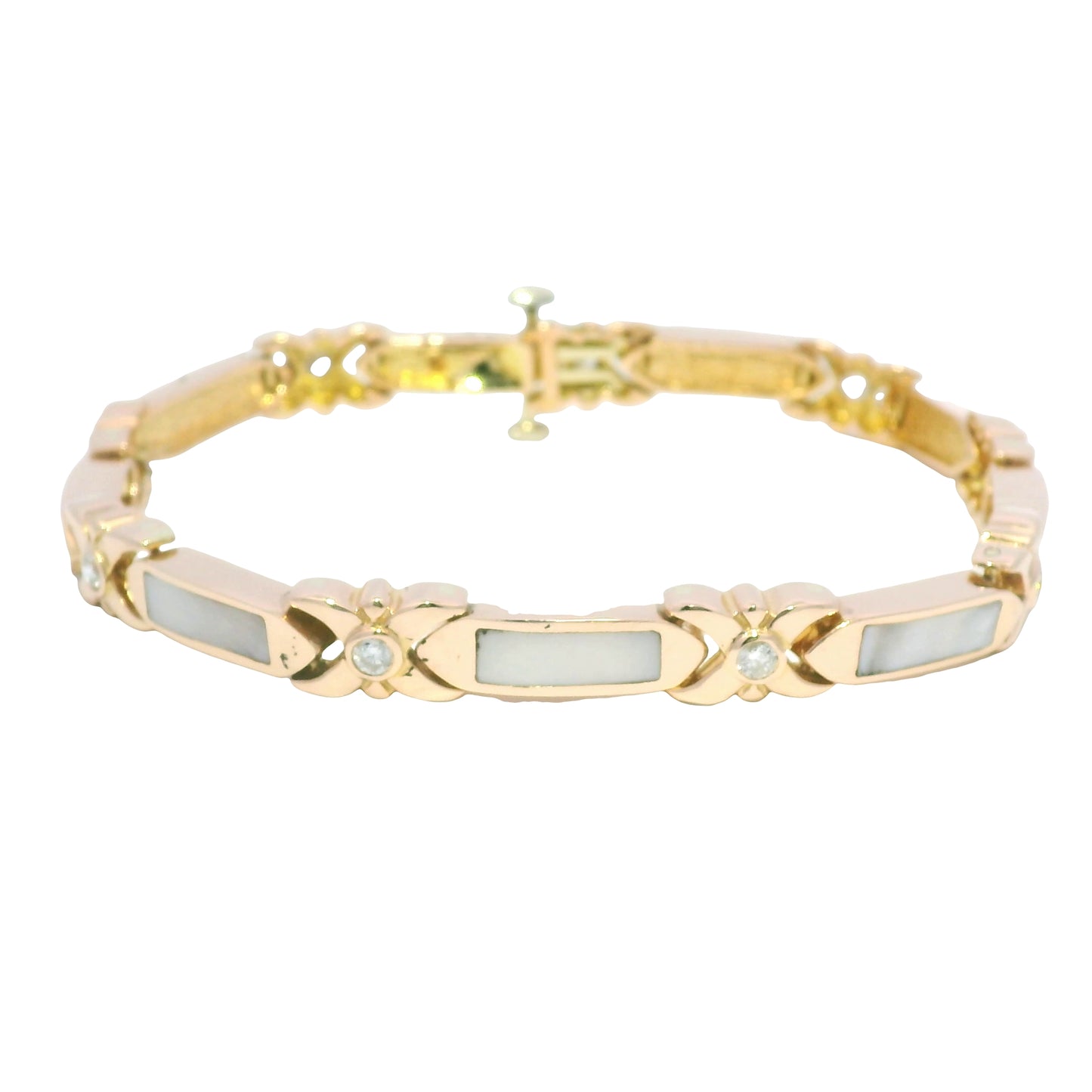 14K Rose Gold Mother of Pearl & Diamond Link Station Bracelet