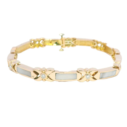 14K Rose Gold Mother of Pearl & Diamond Link Station Bracelet