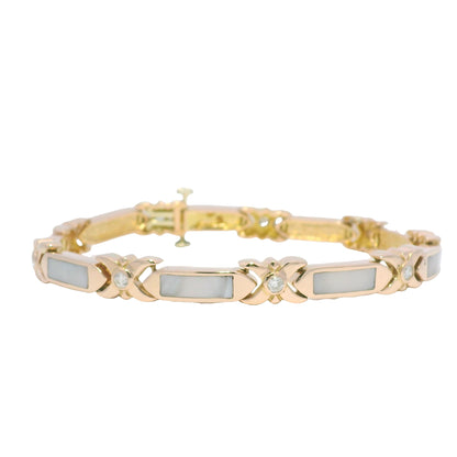 14K Rose Gold Mother of Pearl & Diamond Link Station Bracelet