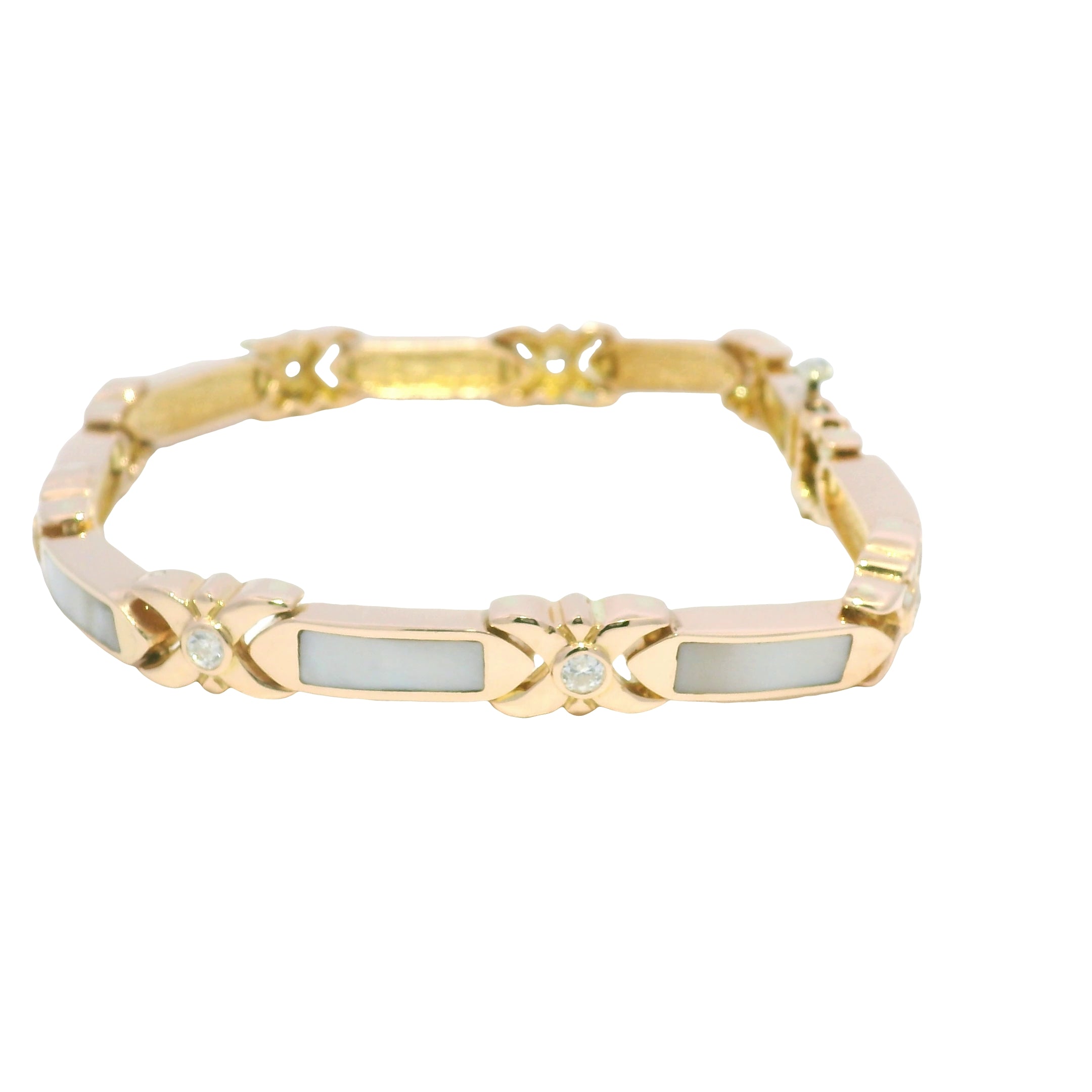 14K Rose Gold Mother of Pearl & Diamond Link Station Bracelet