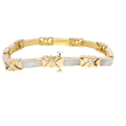 14K Rose Gold Mother of Pearl & Diamond Link Station Bracelet