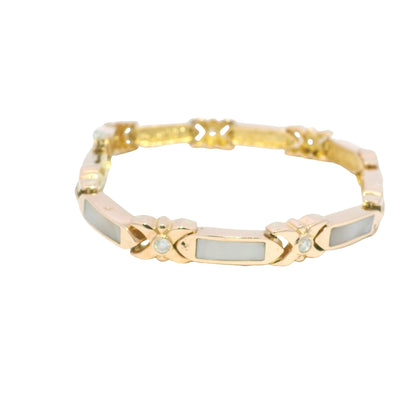 14K Rose Gold Mother of Pearl & Diamond Link Station Bracelet