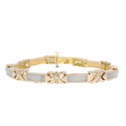 14K Rose Gold Mother of Pearl & Diamond Link Station Bracelet