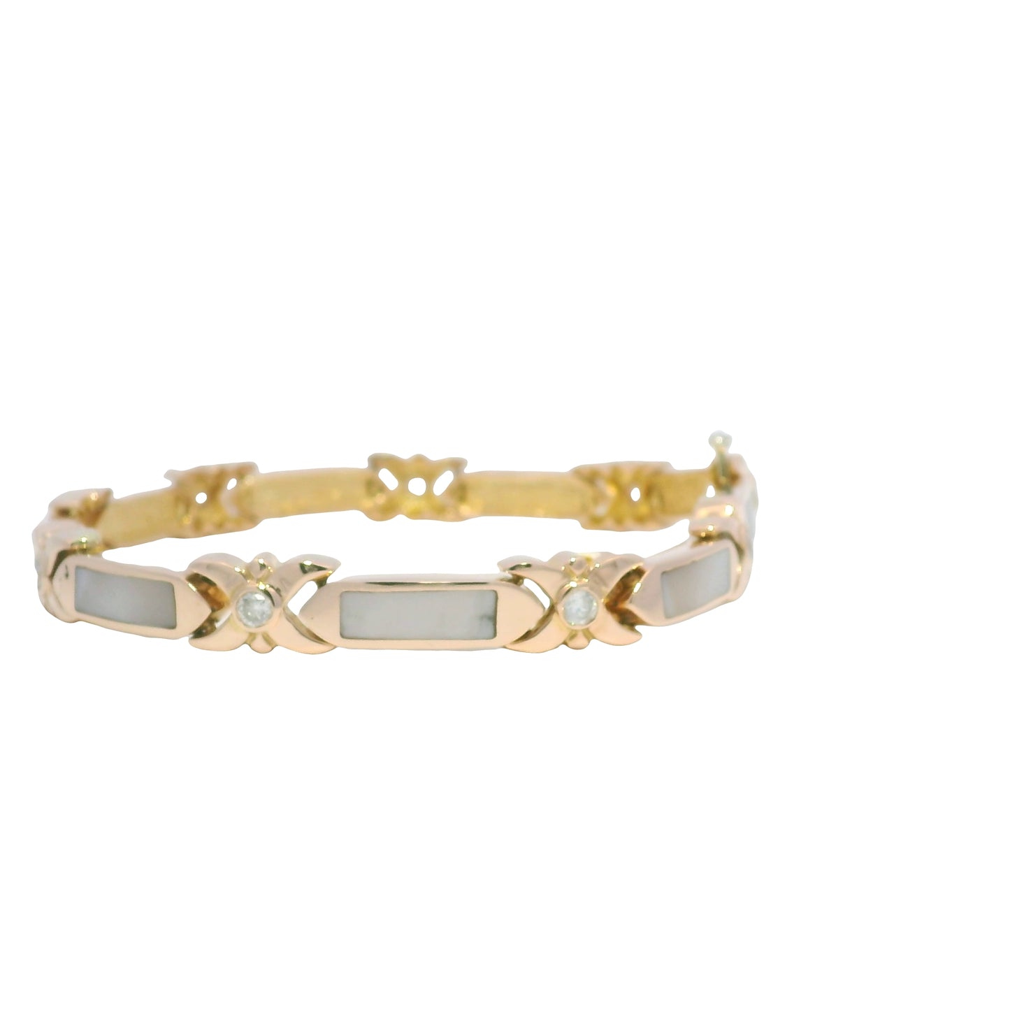 14K Rose Gold Mother of Pearl & Diamond Link Station Bracelet