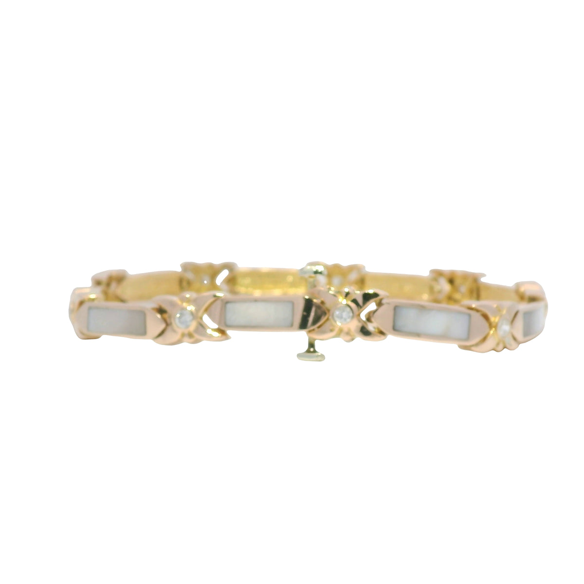 14K Rose Gold Mother of Pearl & Diamond Link Station Bracelet — product photo 7