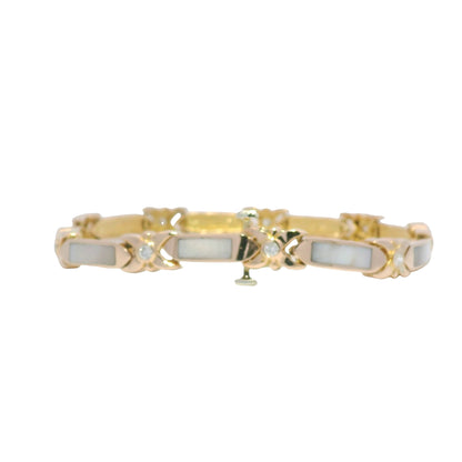 14K Rose Gold Mother of Pearl & Diamond Link Station Bracelet