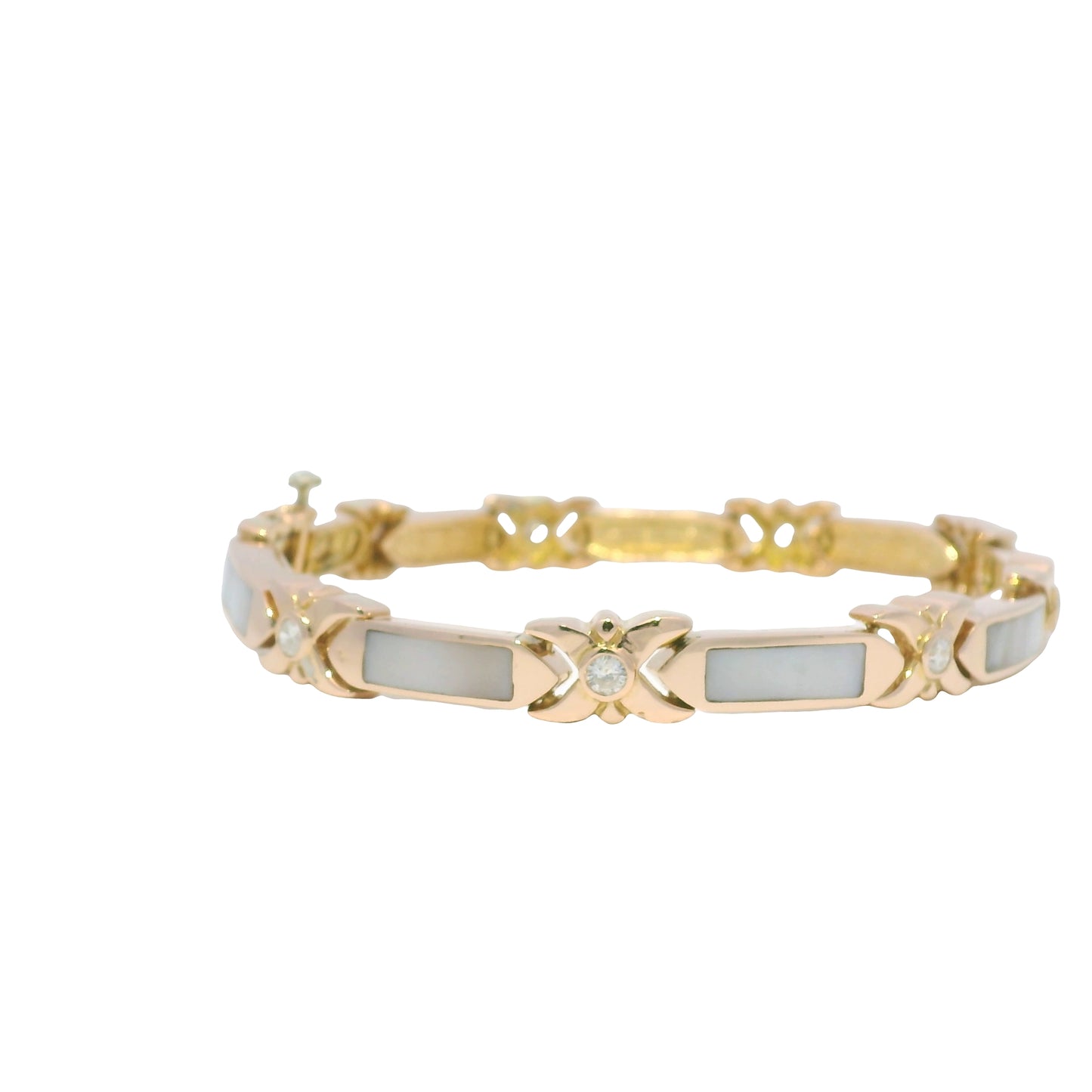 14K Rose Gold Mother of Pearl & Diamond Link Station Bracelet
