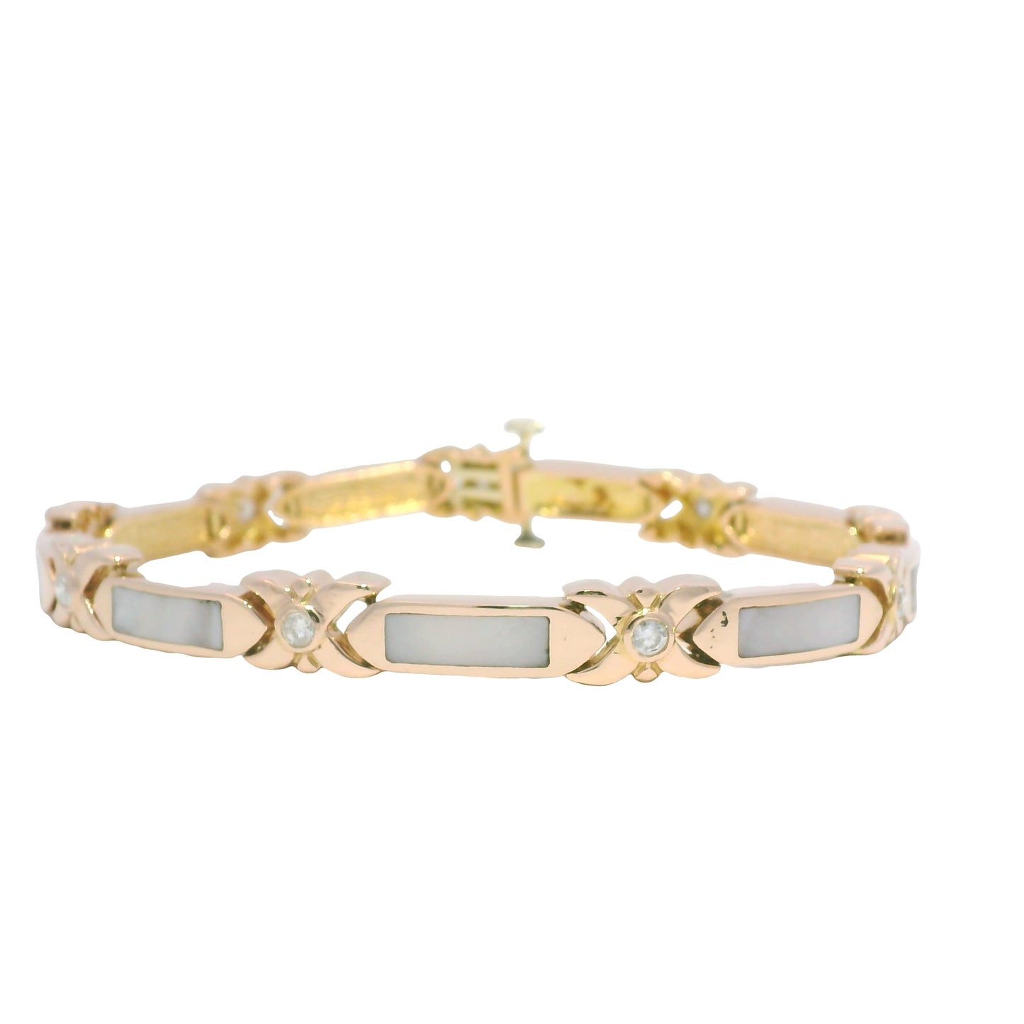 14K Rose Gold Mother of Pearl & Diamond Link Station Bracelet