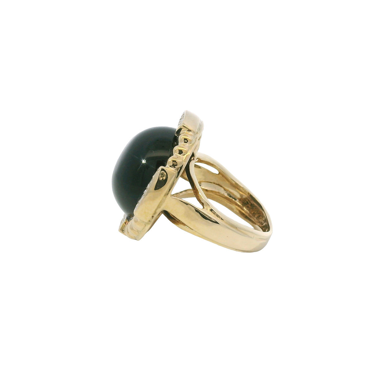 14K Yellow Gold Onyx & Natural Diamond Halo Textured Dome Ring