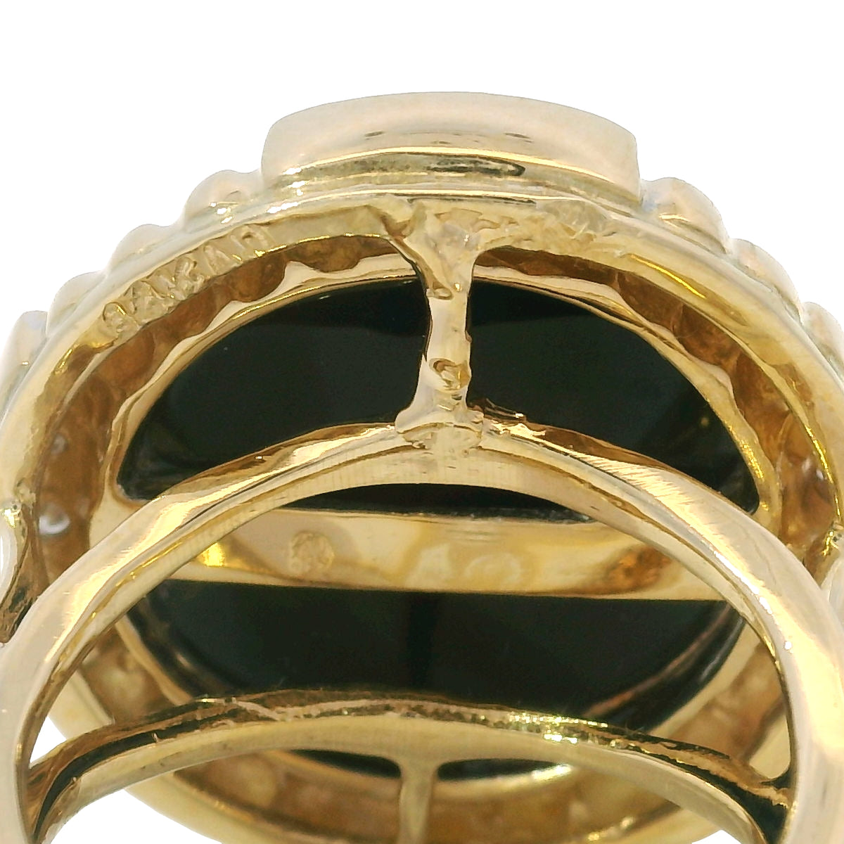 14K Yellow Gold Onyx & Natural Diamond Halo Textured Dome Ring