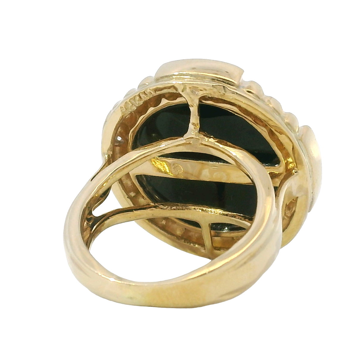 14K Yellow Gold Onyx & Natural Diamond Halo Textured Dome Ring