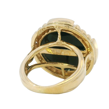 14K Yellow Gold Onyx & Natural Diamond Halo Textured Dome Ring